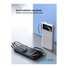10.000 Mah Kablolu Dijital Göstergeli El Feneri Özellikli Powerbank - Siyah - Ntl-pb-13n4
