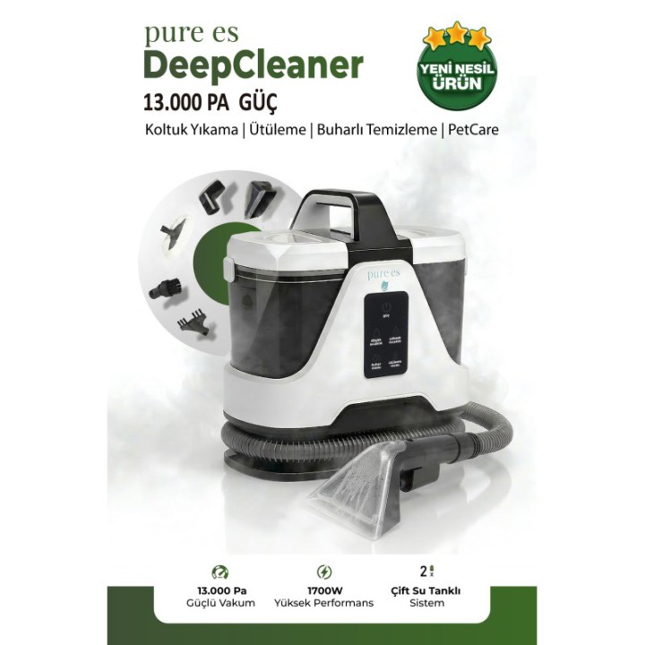 PURE ES DeepCleaner 13.000 Pa | Koltuk Yıkama | Ütüleme | Buharlı Temizleme | PetCare