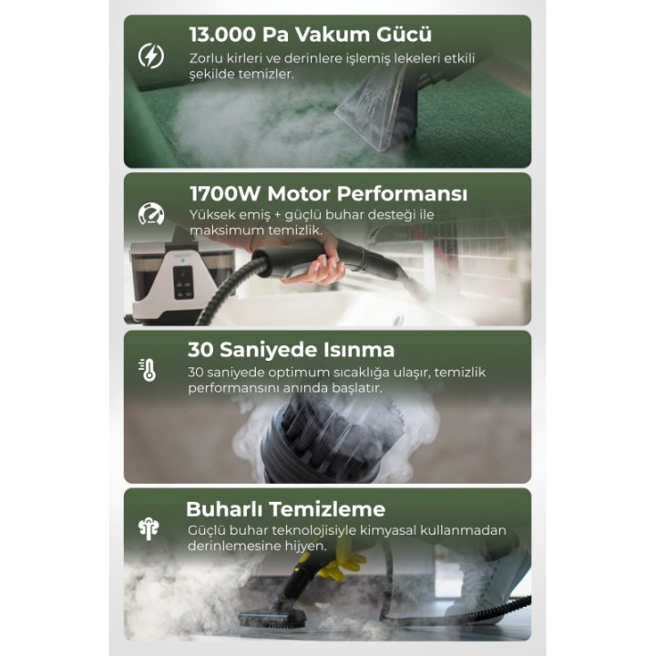 PURE ES DeepCleaner 13.000 Pa | Koltuk Yıkama | Ütüleme | Buharlı Temizleme | PetCare